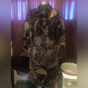 Newport News Sueded Leather Velvet Gold Glitter Embossed Duster Jacket
